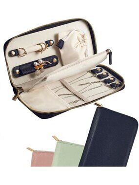 Large Black Leather Travel Jewelry Organizer Case Necklace Earring Ring Bag